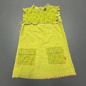 Shilav Dress Girls 3T Green Corduroy Ruffle Sleeveless Pocket Floral Kids